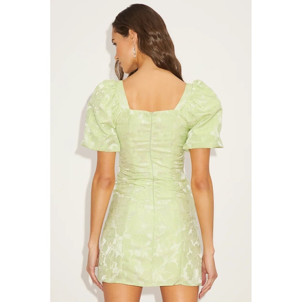 Lulus Lustrous Love Light Green Floral Jacquard Puff Sleeve Mini Dress XS NEW - Picture 5 of 11